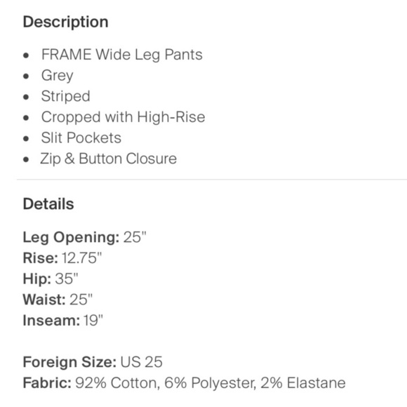 Frame | Stripped Belted Culottes New With Tags NWT Size 25 Wide Leg Style - Picture 8 of 12